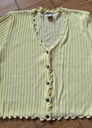 Лимонный топ в рубчик желтая футболка на пуговицах