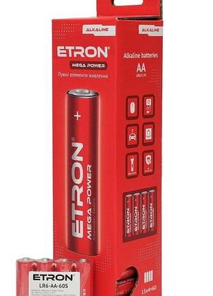 Батарейка etron mega power aa (lr6)-60шт., в упаковці 4шт.-90грн, 60шт.-1009грн