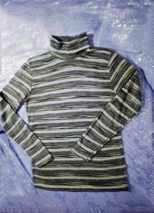 Гольф оверсайз светр водолазка сірий трикотажний в смужку2 фото