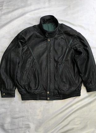 Стильна вінтажна оверсайз куртка бомбер із натуральної шкіри