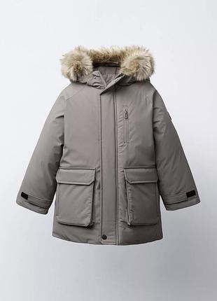 Зимова куртка для хлопчика zara 104,110,116 см в кольорі беж