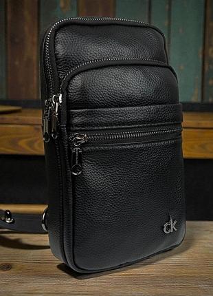 Шкіряна чоловіча бананка грудна стиль calvin klein, сумка нагрудна барсетка з натуральної шкіри