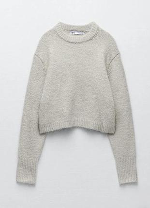Базовий вкорочений жіночий сірий вʼязаний светр zara