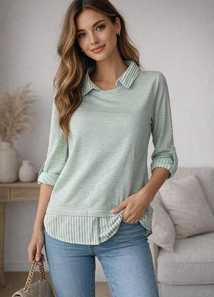 Ніжна м’ятна блуза 2-в-1 з імітацією сорочки, розмір м