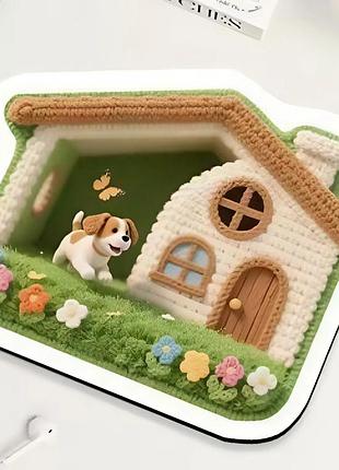 Коврик для мышки 23*23 см плетеный домик зеленый