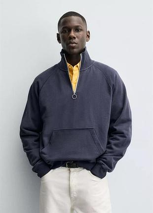 Чоловічий 1/3 зіп світшот zara, нова бавовняна кофта з коміром зара