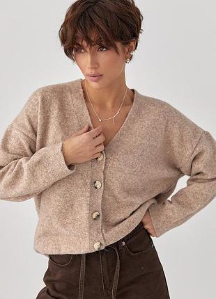 В'язаний кардиган на ґудзиках з v-подібним вирізом мод 251094