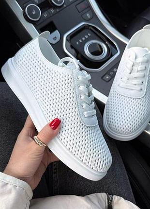 Кеды женские кожаные летние перфорация 594507 белые