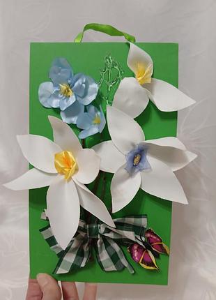 Ручное изделие весеннее поделка, к празднику весны, крупнокодельня, цветы ручная работа, объемная картина, в садик, школу, изделие, декор, поделка