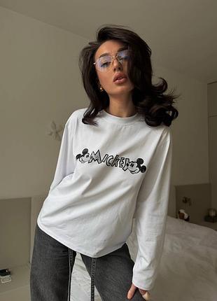 Лонгслив mickey mouse надпись лого рисунок