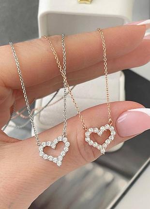 Подвеска медсталь и родий, сердечко сердце камешки по контуру