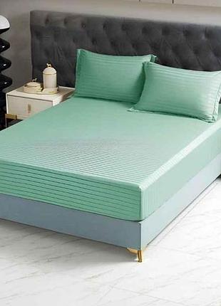 Простынь на резинке 180*200 страйп-сатин арт.22129-36 зеленый тм mallory home