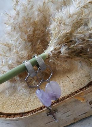 Серьги - трансформеры с аметистом "мария"