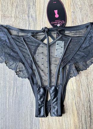 Трусики мереживні з відкритим доступом hunkemoller чорні 2 xl