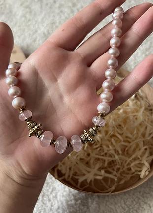 Намисто з перлів і рожевого кварцу
