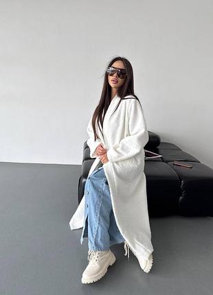 Довгий білий кардиган альпака пухнастий кардиган оверсайз білий кардиган альпака