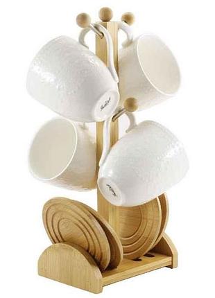 Набір 4пр. (чашки 4шт*300мл з 4-а підст.) на дер. стійці a pj03393 тм interos