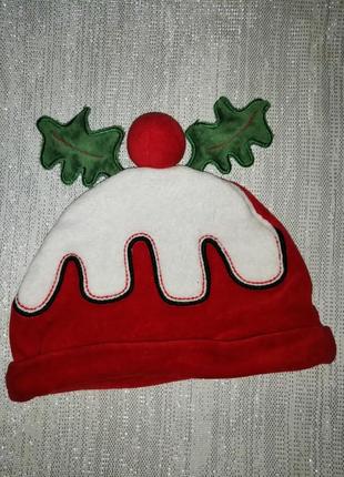 Новогодняя красная шапка велюр с рожками кекс