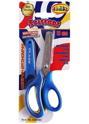 Ножницы 13,3см дет. эргоном. 2х кол. прогум. ручки с чехлом сын. 4283-06с class тм class