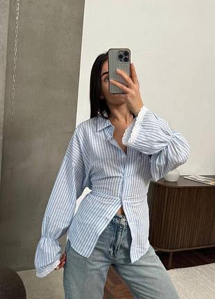 Рубашка с кружевом - женская льняная рубашка с корсетной спинкой