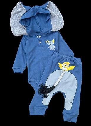 Костюм 2 в 1: боди с брюками "слоник", хлопок "aist" (74 см)