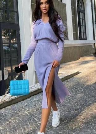 Трикотажна  тепла сукня міді  з класичним коміром, сукня поло