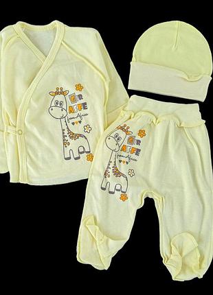 Комплект 3в1: распашонка, ползунки, шапочка "принт", интерлок тм "ua" (56-62 см)
