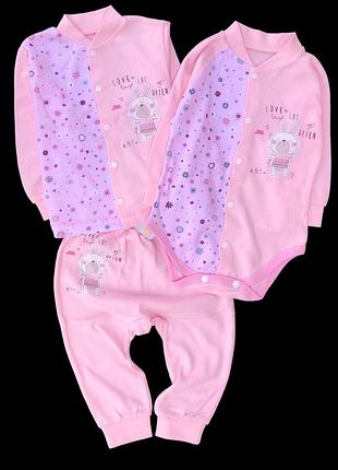 Набір одягу для дівчинки: боді, кофточка, штани "зайченя", бавовна, 68 розмір