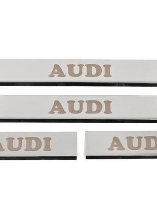 Накладки на пороги 4 шт carmos для audi a4 b6 2000-2004 хромовані самоклеючі з нержавіючої сталі ve-33