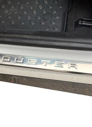 Накладки на пороги omsaline для dacia duster 2008-2018 нержавеющая сталь самоклейка хромированные наклад ve-33
