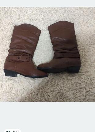 Зимние,кожаные сапоги, коричневого цвета, размер 39, самая узкая ножка