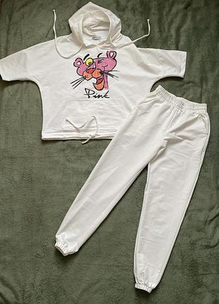 🐆 білий костюм з принтом pink panther