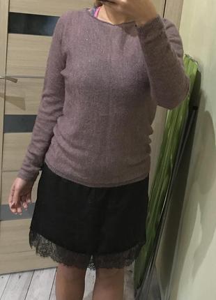 Promod тёплое вязаное платье свитер с кружевом7 фото