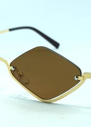Очки унисекс солнцезащитые брендовые ромбы коричневые в золотом металле
