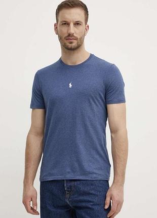 Чоловіча футболка polo ralph lauren custom slim fit у синьому кольорі