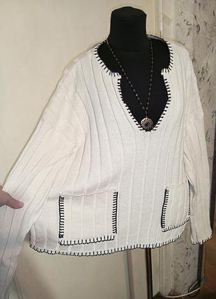 Турция замечательный укороченный бохо свитер-пуловер в рубчик с карманами батал-оверсайз