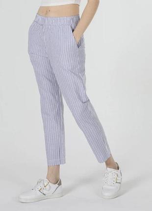 H&m нові льняні літні брюки штани у блакитну смужку розмір xs-s
