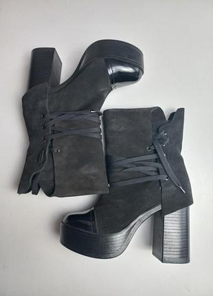 Ботинки женские черные замш/лак зимние 37