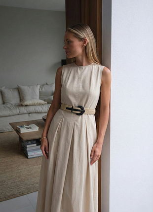 Поплінова сукня-міді з поясом від zara, розмір s