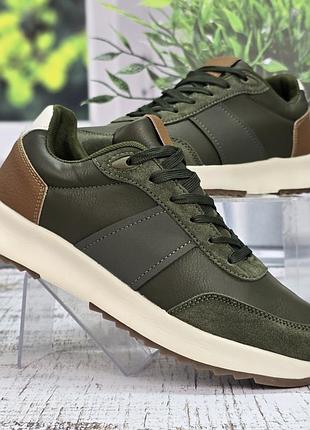 Кросівки чоловічі suba кольору хакі демісезонні еко-шкіра 6082