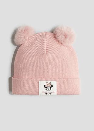 Шапочка шапка демісезонна для дівчинки з вушками з мінні маус р. 86-92 1-2 роки h&m