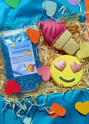 Подарунок для дівчини, дівчинки, подруги, доньки , подарунковий набір "шипуче натхнення" з бомбочками і шиммером