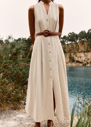 Сукня міді з льону з ременем від zara, розмір xl