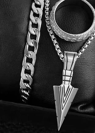 Комплект чоловічої біжутерії сріблястого кольру