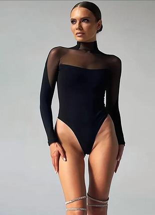 Боди женский черный с сеткой
