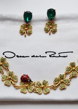 Набір браслет із конюшиною, сонечкою і сережки oscar de la renta