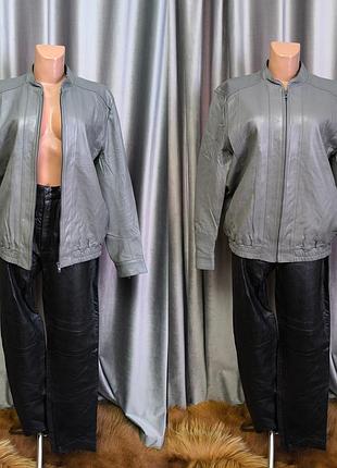 Стильна вінтажна оверсайз куртка бомбер із натуральної шкіри