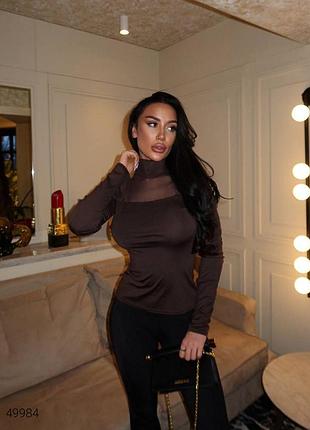 Лонгслив шоколадного цвета с сеточкой