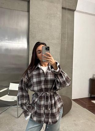 Сорочка жіноча фланель туреччина шоколадна / жіноча сорочка в клітинку туреччина