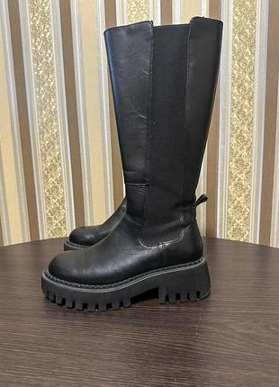 Женские кожаные сапоги badura, р. 39, черные, на массивной подошве